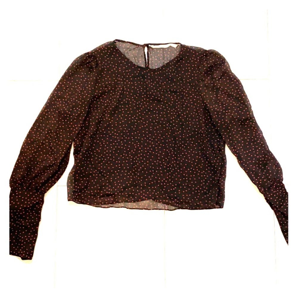 Black Zara blouse with small red hearts